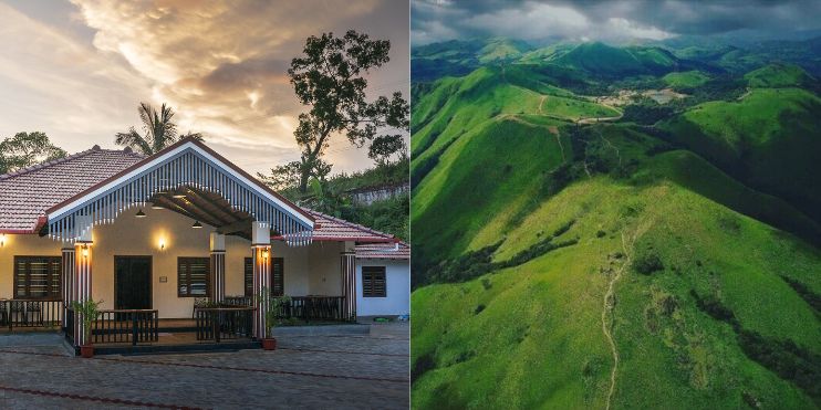 a welcoming house and a mountain, represent the experience of staying in Vanaba.
