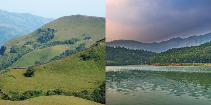 One shows a lake surrounded by hills, the other an imposing mountain in the background.